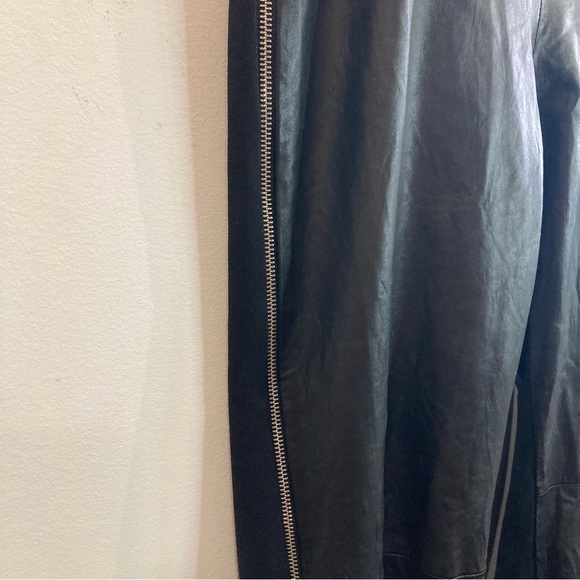DANIER Sz 14 Mixed  Media Straight Leg High Rise Leather and Fabric Zipper Pants - Picture 3 of 12